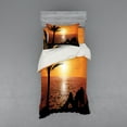 thumbnail image 2 of Ambesonne Retro Bedding Set 4 Pcs, Girl Tropic Beach with Sunset, Queen, Orange Black, 2 of 3