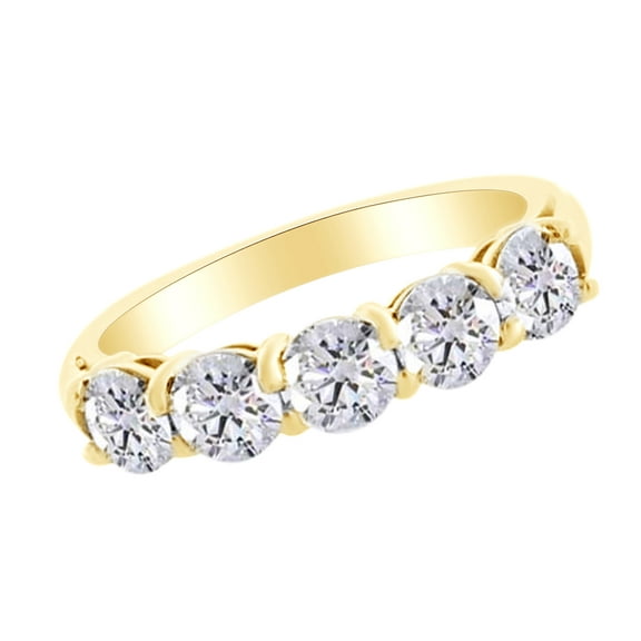 AFFY Round Cut Cubic Zirconia Five Stone Band Ring in 14k Yellow Gold Over Sterling Silver (1.6 3 Cttw)
