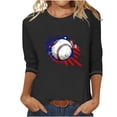 thumbnail image 2 of DDAPJ pyju 3/4 Sleeve Tops for Women Baseball Print T-shirts 4th of July Patriotic Shirts Stars Stripes Graphic Tees Loose Fit Mid-length Casual Workout Crewneck Tee Top Black M, 2 of 4
