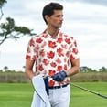 thumbnail image 3 of KLL Realistic Maple Leaf Print Men's Short Sleeve Golf Polo,Three-Button Polo Shirts Summer Fashion Golf Shirt-Small, 3 of 6