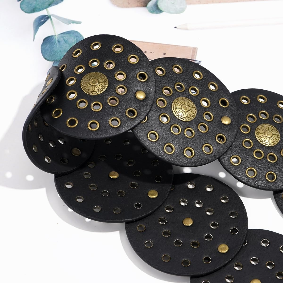 Wide Disc Belt for Women Vintage Hollow Boho Leather Belt 
