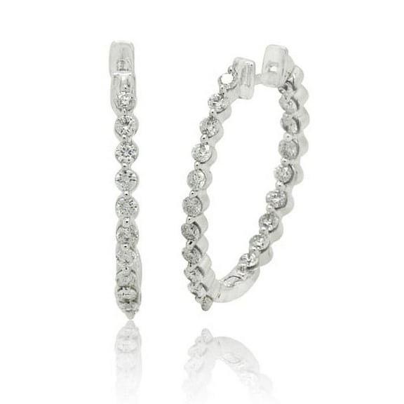 10K White Gold 1.00 CTTW Diamond Hoop Earring