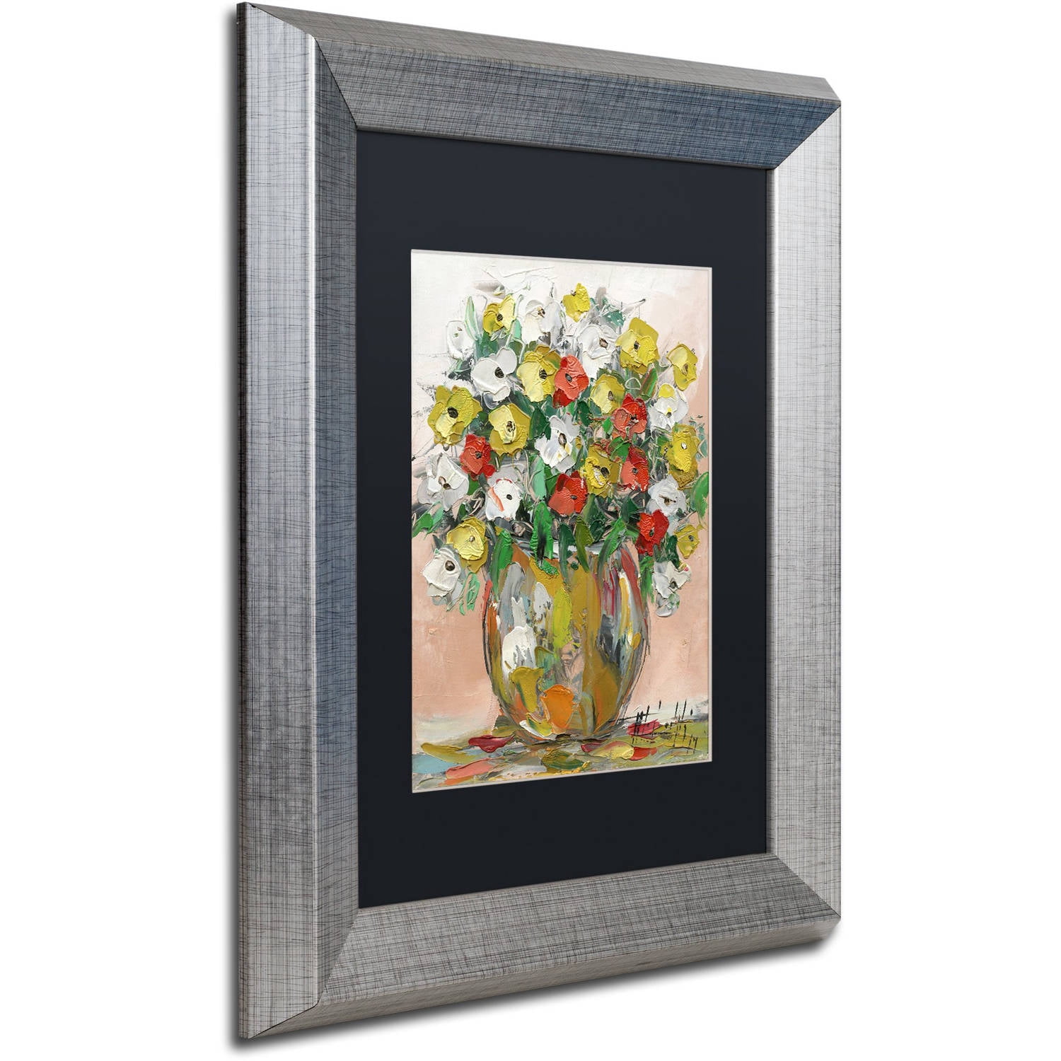 Trademark Fine Art "Spring Flowers in a Vase 8" Canvas Art by Hai Odelia, Black Matte, Silver Frame