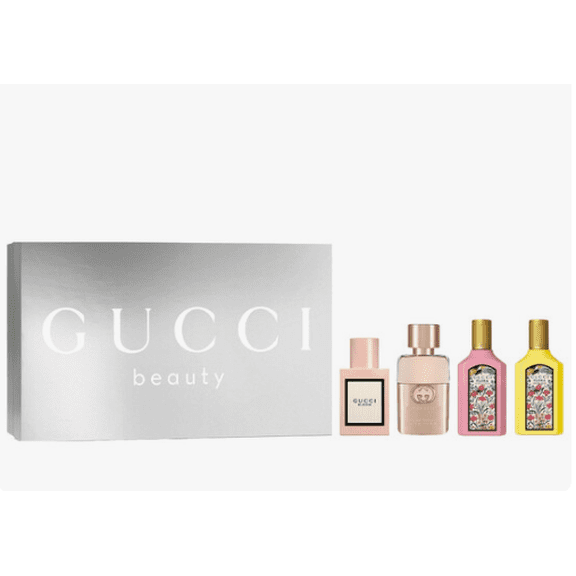 Gucci Mini Perfume Gift Set 4pc for Women, Guilty EDT, Bloom EDP, Flora Gorgeous Gardenia and Orchid EDP, Luxury Travel Size Fragrance Set, 0.17 fl oz Each
