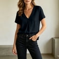 thumbnail image 4 of Dvprdro Womens Cotton Linen V Neck Short Sleeve Tops Summer Casual Solid Light weight Blouses Tees, 4 of 10