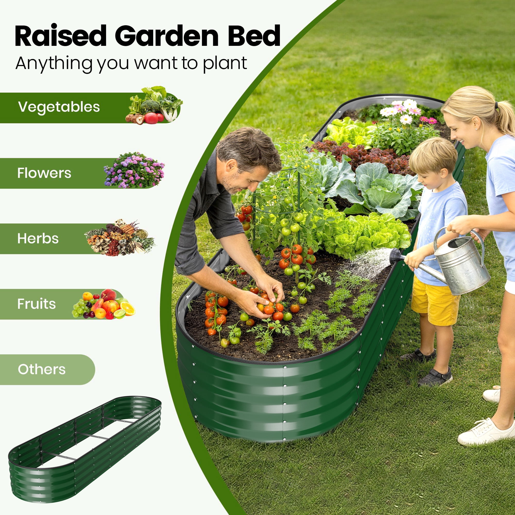 GVDV Raised Garden Bed Outdoor, 8x2x1ft Backyard Large Metal Raised Bed with Garden Trelli & Plant Markers, Planter Raised Garden Bed for Vegetables, Flower, Herbs - Green