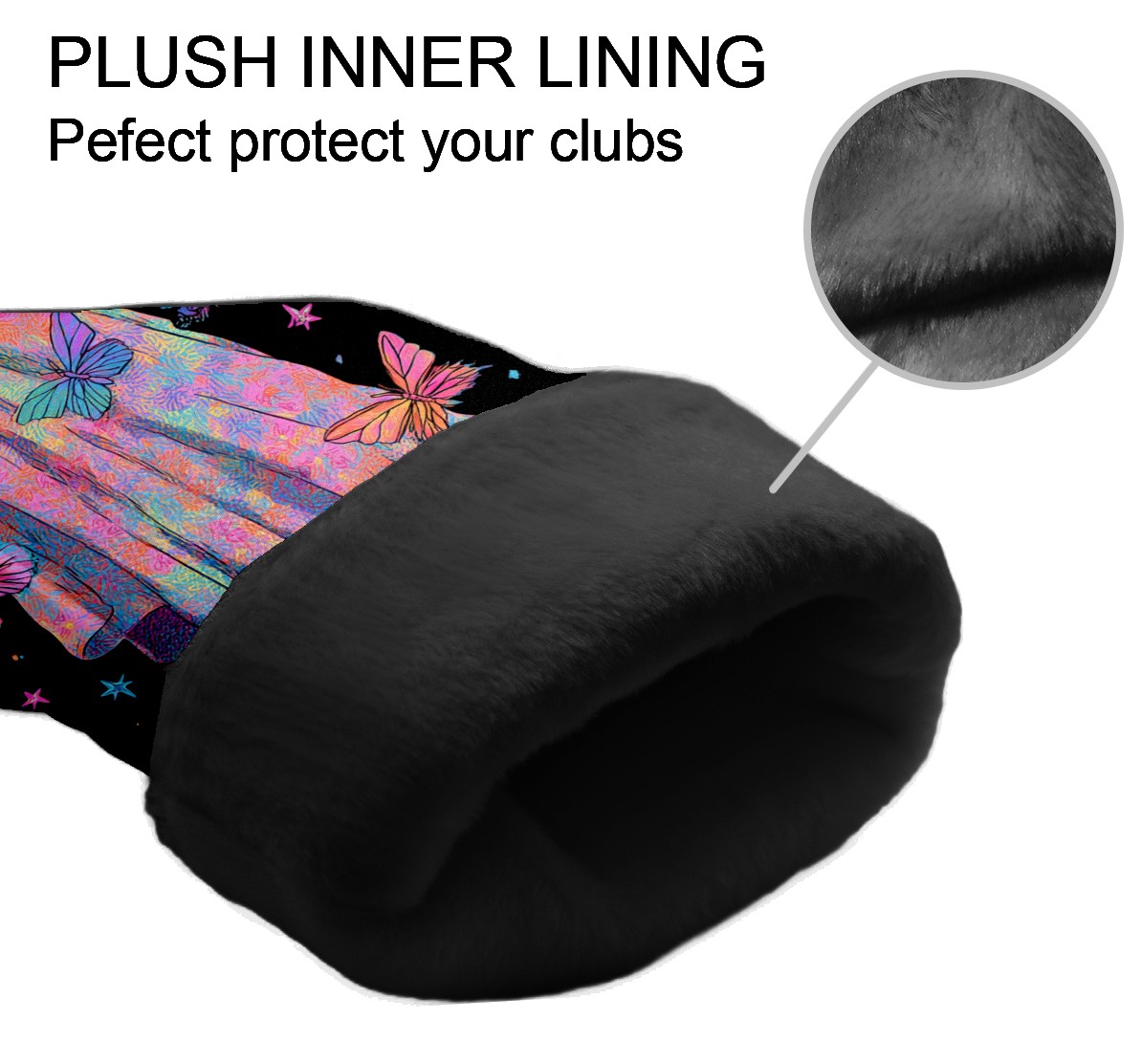 Golf Club Covers, Black GhostButterfly Premium PU Leather Driver Hybrid Putter Head Covers with Velvet Lining, Waterproof Golf Gifts for Men Women