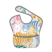 Bingfone Mess-Proof Baby Bib - Waterproof Bib For Baby Boy Or Girl With Food Catcher Pocket, Unisex-Zebra Colourful