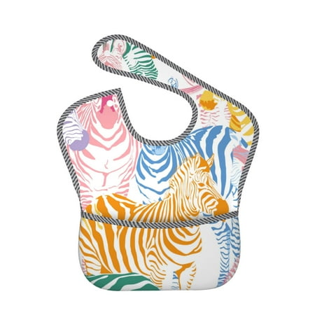 Bingfone Mess-Proof Baby Bib - Waterproof Bib For Baby Boy Or Girl With Food Catcher Pocket, Unisex-Zebra Colourful