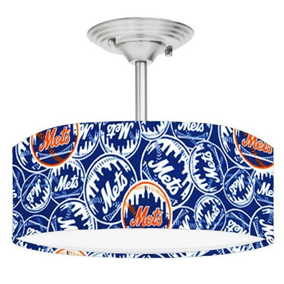 888 Cool Fans DR-0001388 Mets MLB Baseball 2-Light Brushed Nickel Drum LED Lamp Fixture