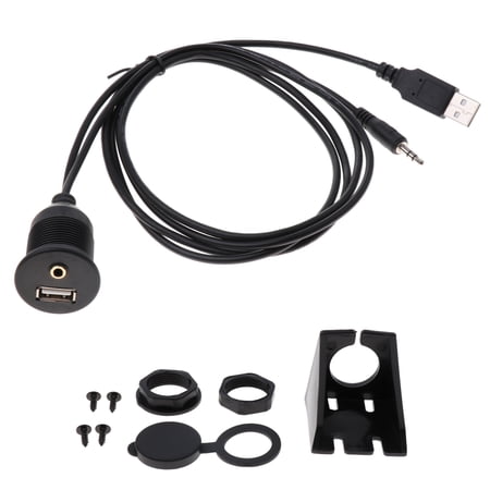 3.5mm AUX & USB Flush Mount Extension Panel – 40.6in Cable For Car, Boat, Motorcycle Dash