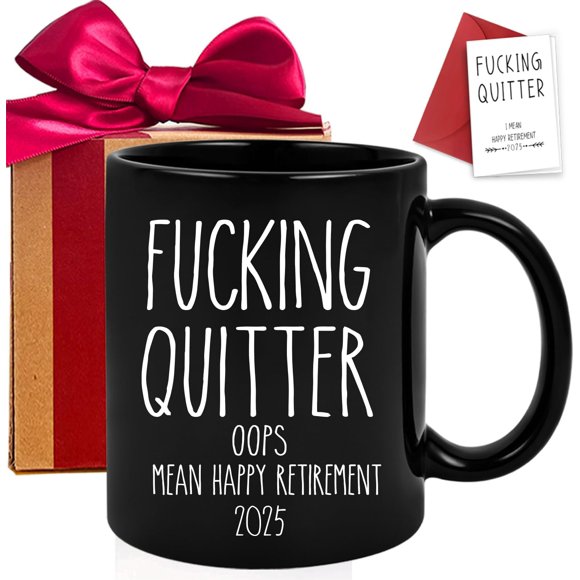 shiyou-Retirement Mug, Funny Retirement Gifts for Women Men Dad Mom Grandma Grandpa Coworkers Office, Retired Gifts from Grandkids Husband Wife, F**ing Quitter I Mean Happy Retirement 2025 Mug-193