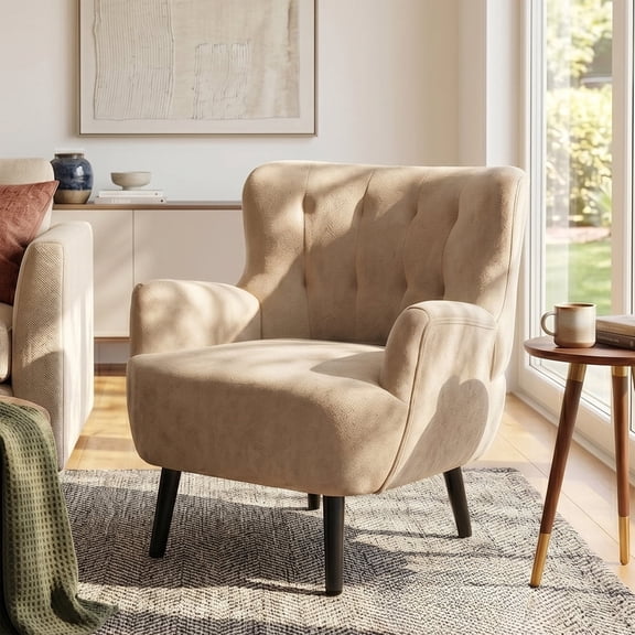 Modern Upholstered Accent Chair with Round Arms, Chenille Club Chair for Living Room, 29" Brown