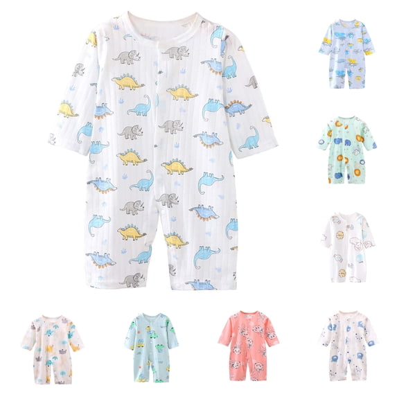 Einccm Baby Unisex Cotton Romper, Cute Dinosaur Print 3/4 Sleeve Jumpsuit, Lightweight Sleep and Play One-Piece Pajamas with Snap Front, for borns and Toddlers 0-24 Months