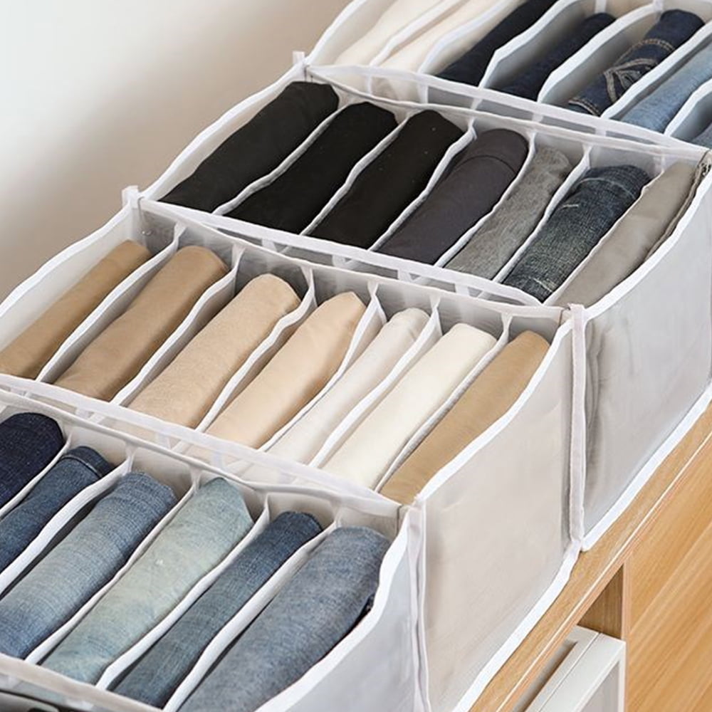 Rayeeley 2Pcs 7Grid Folding Drawer Organizers Closet Clothes Organizer Storage Box 2pc-white-size M Nylon Jeans Drawer Divider Organizers for Pants Jeans T-shirt Legging Shirt