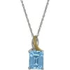 Duet Blue Topaz Sterling Silver and 10kt Yellow Gold Emerald-Cut Pendant, 18" Necklace