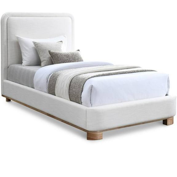 Meridian Furniture Nolita Cream Linen Textured Fabric Twin Bed
