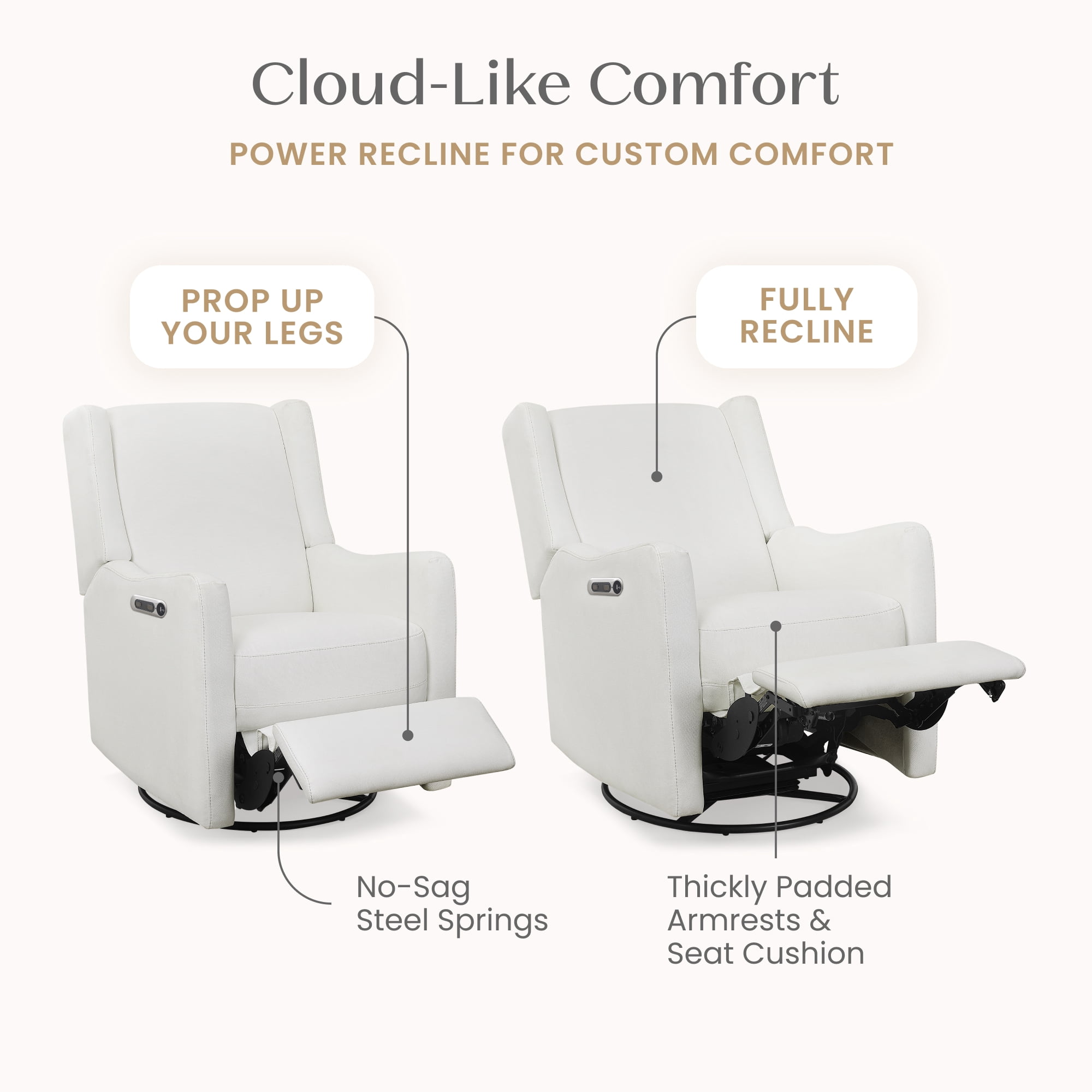 Delta Children Mercer Electronic Power Recliner and Swivel Glider with USB and Type-C Ports in LiveSmart Performance Fabric - Water Repellent & Stain Resistant, Pearl