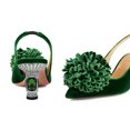 thumbnail image 2 of XYD Women Graceful Flower Pointy Closed Toe Velvet Pumps Block Crystal Mid Heels Slingbacks Dressy Weddding Shoes Size 4.5 Green, 2 of 4