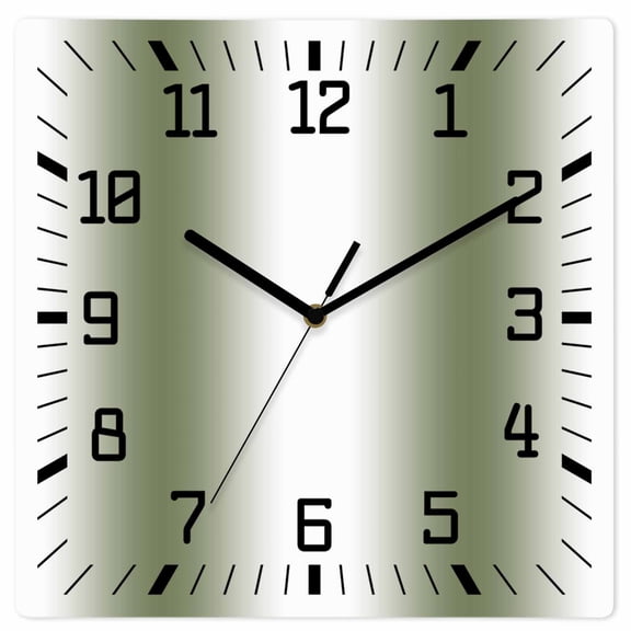 Dark Green Wooden Wall Clock Silent Non Ticking, Modern Gradient Vertical Stripes Geometric Square Wall Clocks Battery Operated, Decor Clock for Home Office, Living Room, Kitchen, 12 Inch