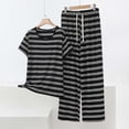thumbnail image 2 of Women 2 Piece Outfits Plus Size Fashion Striped Short Sleeve Casual Tops and Wide Leg Pants Matching Lounge Sets, 2 of 5