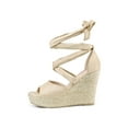 thumbnail image 6 of BLISSFUL STEP Women's Shoes Lace Up Espadrilles Platform Wedge Sandals Beige 7, 6 of 8