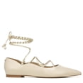 thumbnail image 4 of Sam Edelman Winslet Ivory Leather Lace-Up Pearl Beaded Pointed Toe Flats Shoes (IVORY, 8), 4 of 5