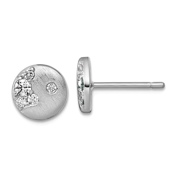 925 Sterling Silver Rhodium Plated Brushed Cubic Zirconia Circle Post Earrings Stud Earring for Women