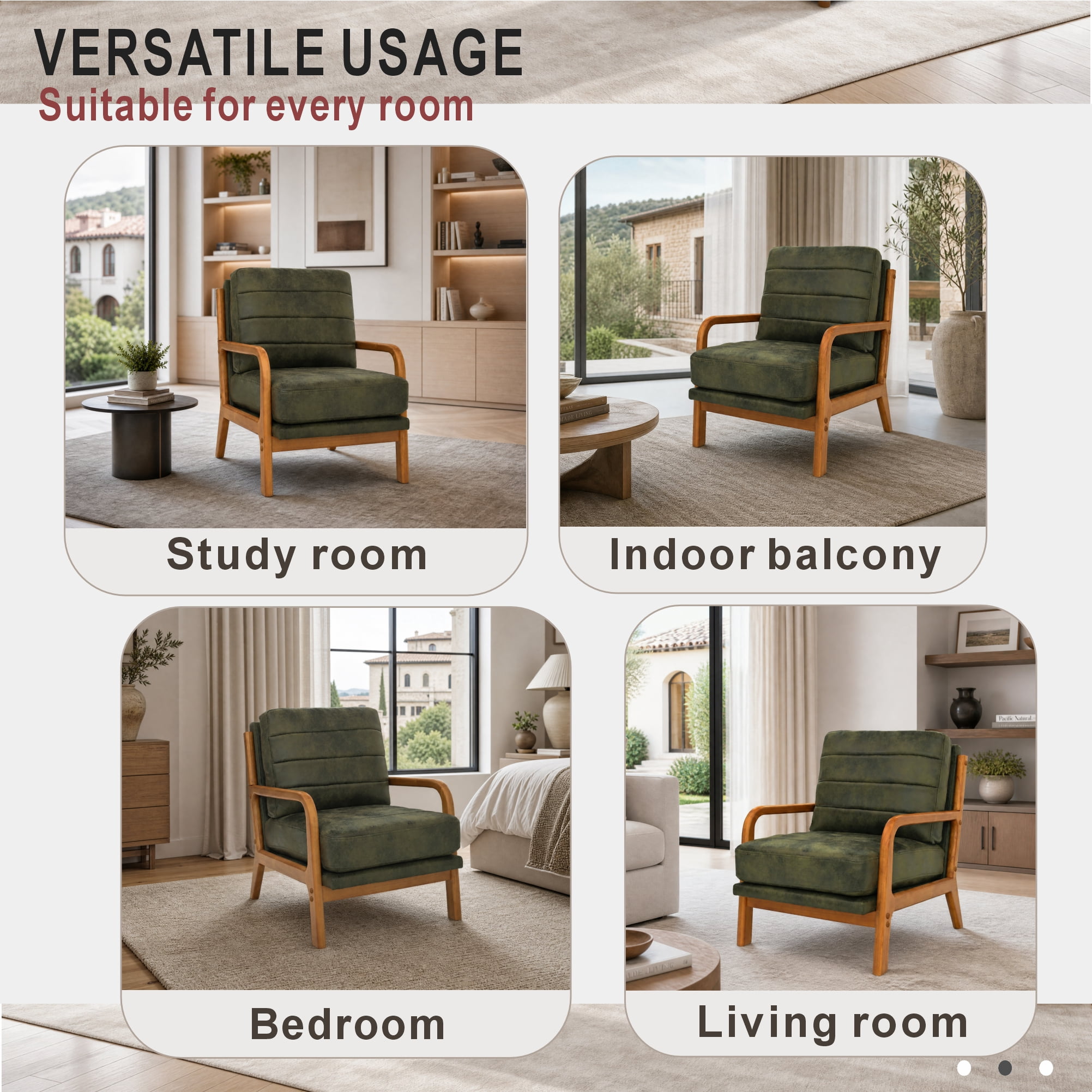 Foil Fabric Accent Chair with Solid Wood Frame, Modern Lounge Chair and Curved Armrest Reading Chair for Living Room Bedroom, Olive Green