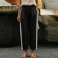 thumbnail image 4 of Hurxie Women Side Stripe Pants Y2k Elastic Waist Wide Leg Baggy Track Pant Lace Trim Parachute Pants with Pockets Black,XL, 4 of 7