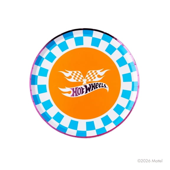 Hot Wheels™ X Bonjour Fête Checkered Race Small Paper Plates, Disposable Party Supplies, 8 Count, 8 Inch, Birthday Partt