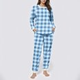 thumbnail image 1 of Conjunto de top y pantalones de poliéster con bolsillos largos y estampado de cuello redondo informal para mujer, 1 of 6