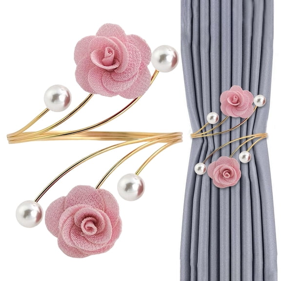 Party Supplies,Curtain Tiebacks Red Rose With Pearls Curtain Holdbacks Decorative Gold Curtain Tiebacks Handmade Flower Curtain Holdbacks No Drill Curtain Holder For Home Decor