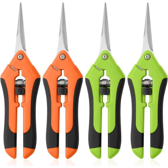 4 Pack Garden Pruning Shears, Stainless Steel Shears, Gardening Shears Scissors Pruning Shears for Gardening Tools (2pcs Green 2pcs Orange)
