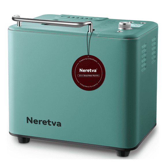 Neretva Bread Maker, 20-IN-1 2LB Bread Machine Dual Heater Bread Maker Machine Automatic with Nonstick Ceramic Pan, 15H Timer & 1H Keep Warm Set, Low Noise, Stainless Steel Breadmaker Recipe-Green