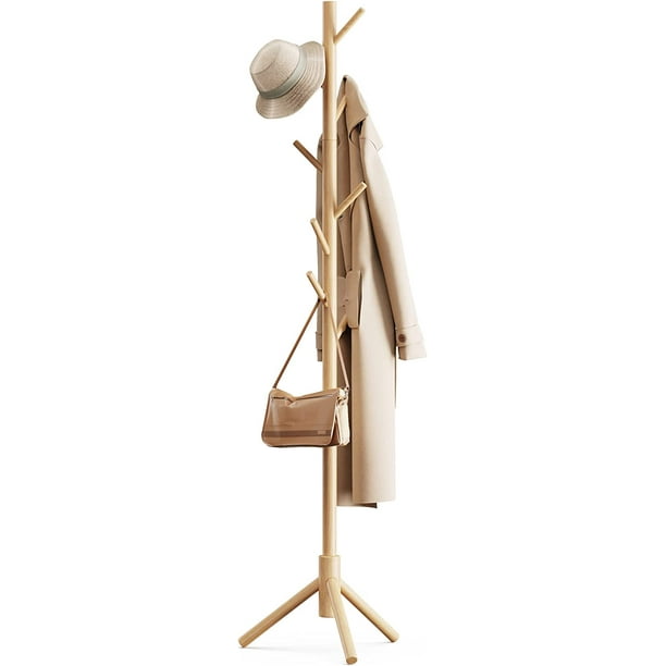 Coat Rack Stand with 3 Height Options and 8 Hooks Wooden Freestanding Coat Rack for Home, Office