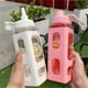 thumbnail image 5 of Kawaii Water Bottle with Straw 3D Cute Bear Sticker Free Plastic Square Sippy Cup Poratable Drinkware 700ml, 5 of 5