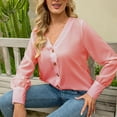 thumbnail image 6 of HAPIMO Rollbacks Women's Fashion Shirts V-Neck Pullover Long Sleeve Blouse Classic Solid Color Button Chiffon Tops Cozy Casual Sweatshirt T-Shirt Clothes for Women Pink XL, 6 of 9