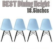 Homelala - Set of 4 Blue - Plastic Side Black Dark Wood Legs Eiffel Dining Room Chair - Lounge Chair No Arm Armless Less Chairs Seats Molded Plastic