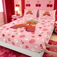thumbnail image 4 of meiyoeat Strawberry Floral Monogram A Bed Sheets,3D Cartoon Cute Fruit Full Size Sheets For Girl,4pcs,1 Flat Sheet,1 Fitted Sheet and 2 Pillowcases, 4 of 6