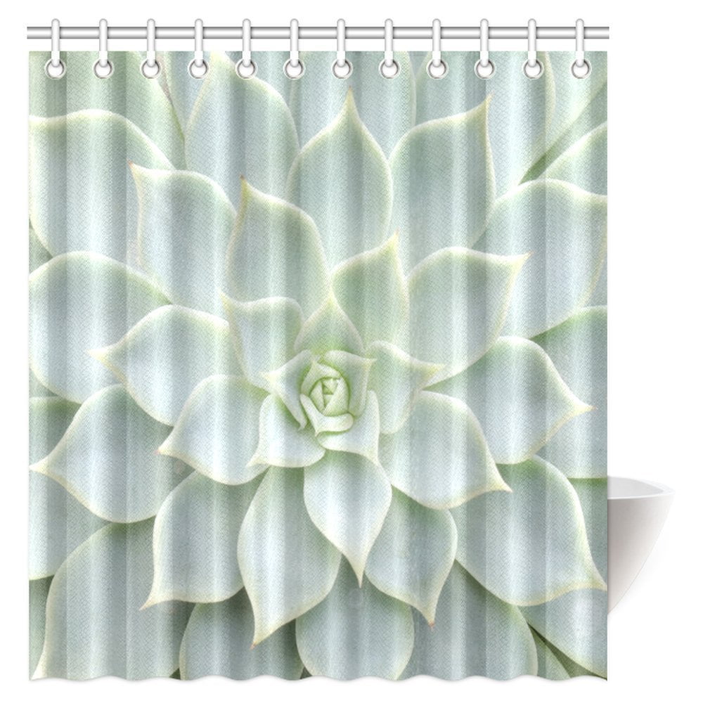 MYPOP Succulent Cactus Decor Shower Curtain Set, Green Tropical Plant