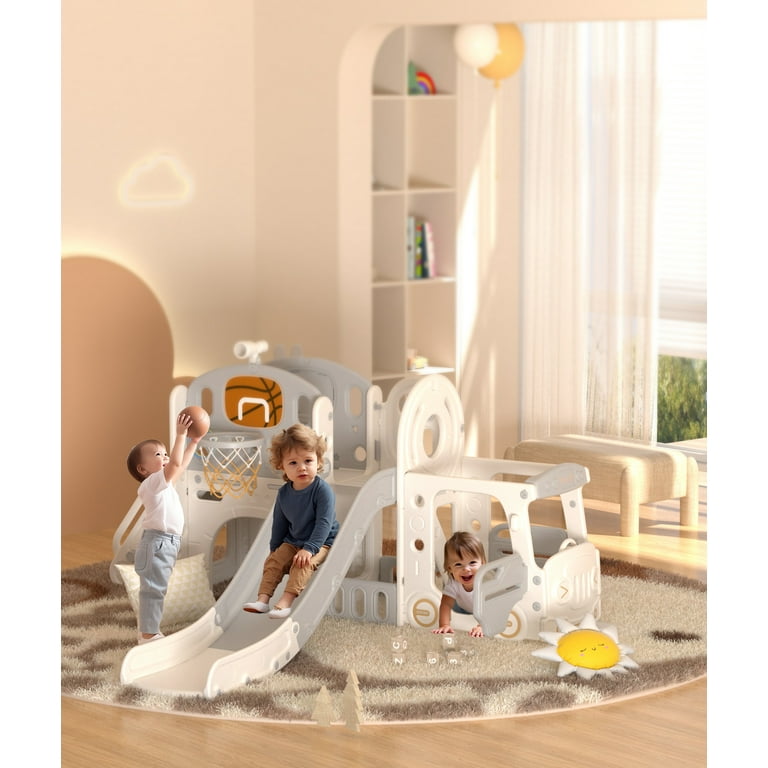 XJD 10 in 1 Toddler Slide Set Playground Climber, Grey, 87.00 x 73.20 x 43.70 Inches XJD 10 in 1 Toddler Slide Set Playground Climber, Grey, 87.00 x 73.20 x 43.70 Inches