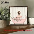 thumbnail image 5 of 2D Flat, 8x8 Inch Shabby Chic Wooden Wall Art - Vintage Woman in Pink Bathtub with Floral Bouquet, Soft Pastel Pink White Framed Print, Multi-Room Decor for Bedroom, Bathroom, Kitchen, Living Room, 5 of 9