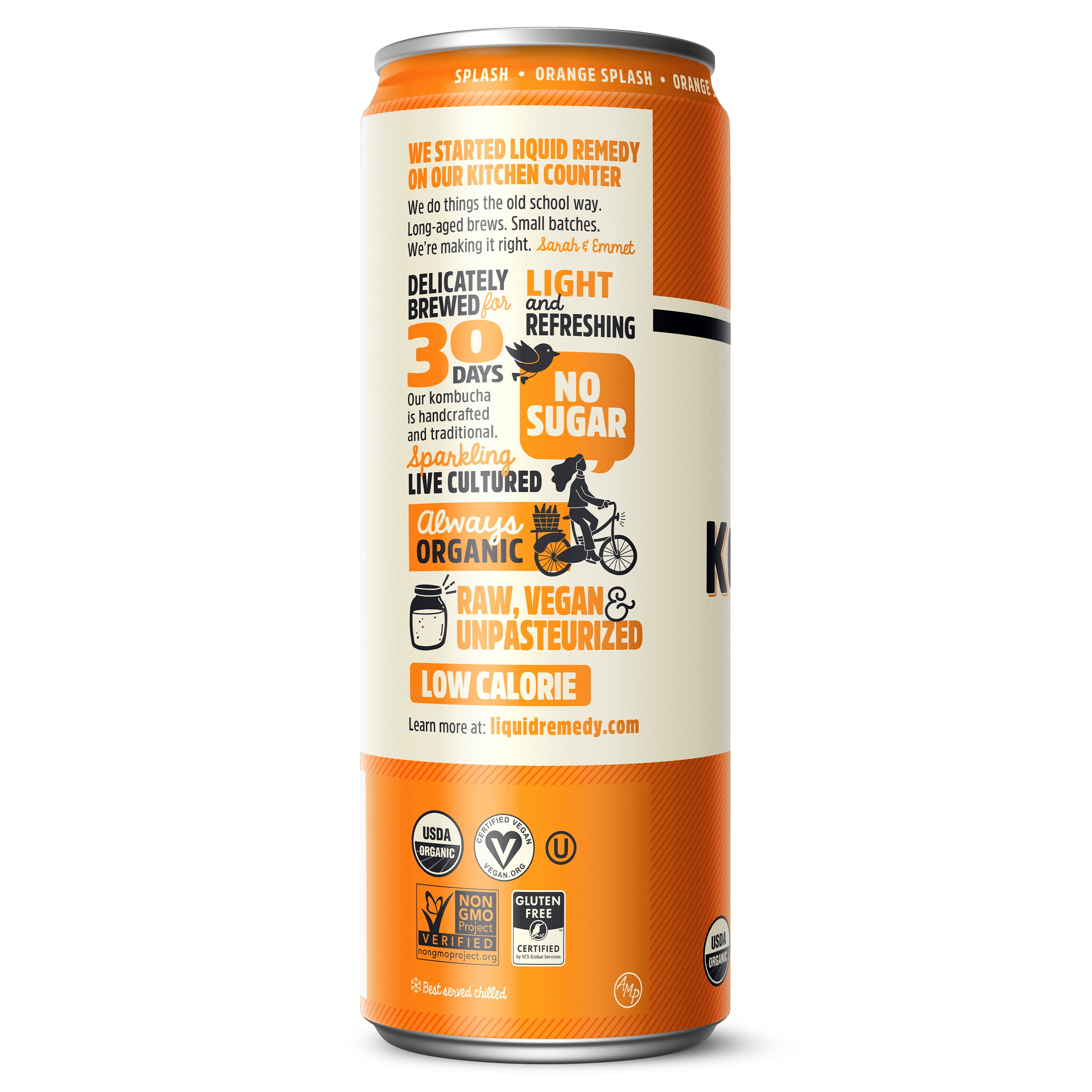 Liquid Remedy Kombucha Orange Splash Low Calorie Sugar Free, 12 Pk, 12 oz Cans