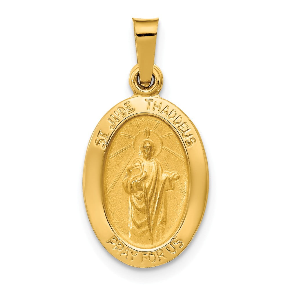 14k Yellow Gold Catholic Patron Saint Jude Thaddeus Medal Brushed Matte