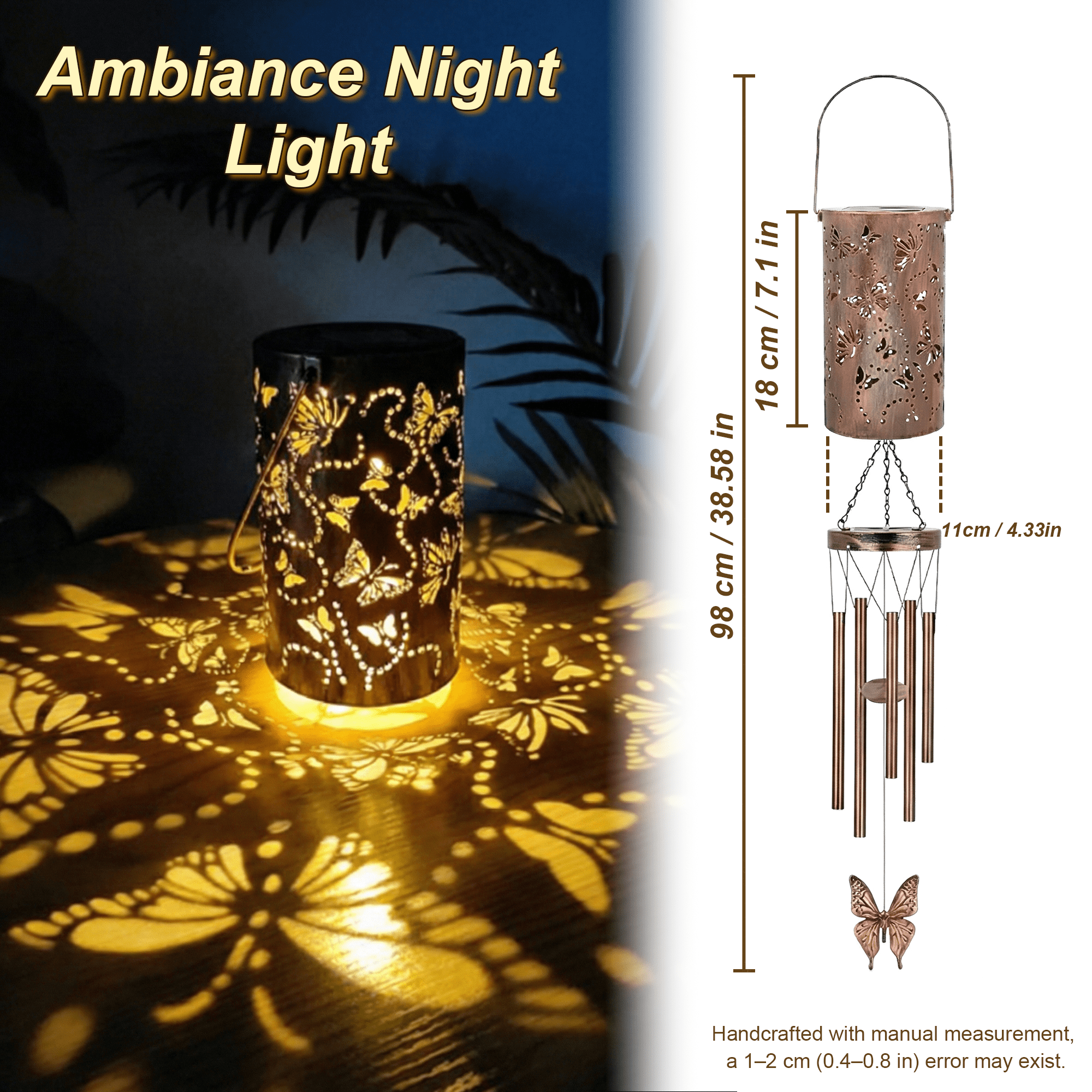KEYAHAPPY Solar Wind Chimes for Outside, Windchimes Outdoors Solar Powered Lights for Garden Decor, Memorial Wind Chimes for Patio Porch Lawn Yard Decorations Outdoor,Butterfly