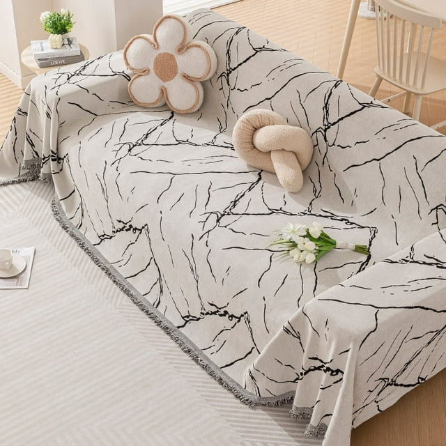 Nvzi Couch Cover Chenille Sofa Covers Stone Pattern Sofa Towel Cover for Living Room Sofa Easy Fit Washable Furniture Sofa Protector (70.87*51.18inch,Black)