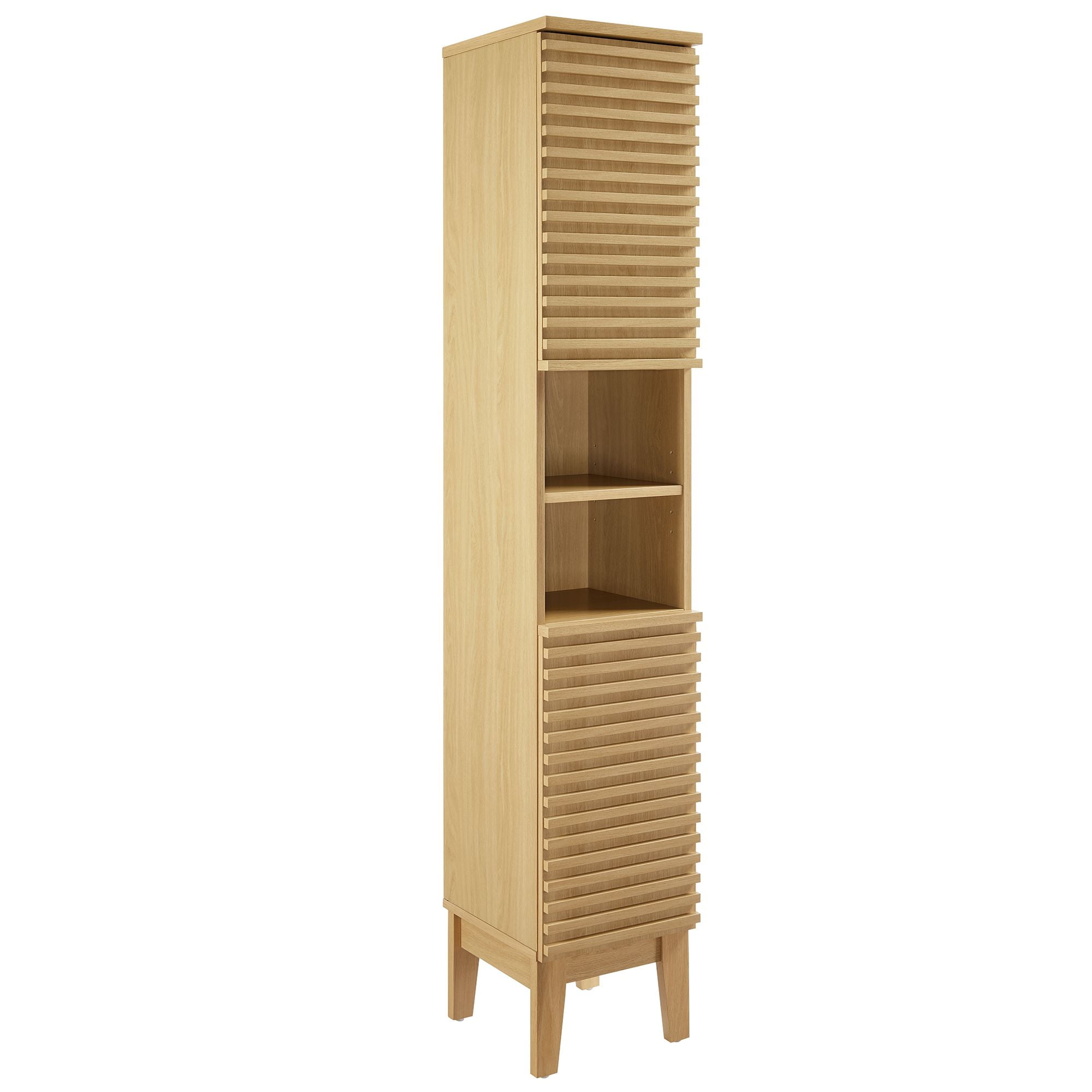 Modway Render Tall Narrow Bathroom Storage Cabinet in Oak