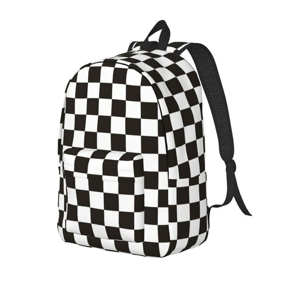 Ratiio Black and White Checkerboard Print Canvas Backpack for Women & Men Retro Aesthetic Rucksack Basic Backpack for High School/College Students Travel Laptop Bag
