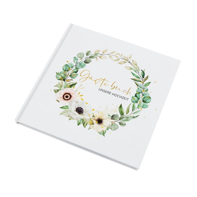 Wedding Guest Book 120 Pages Elegant Flower Pattern Wedding Sign Book Hard Cover Personalized Guest Signature Album for Party Reception Engagement-green-